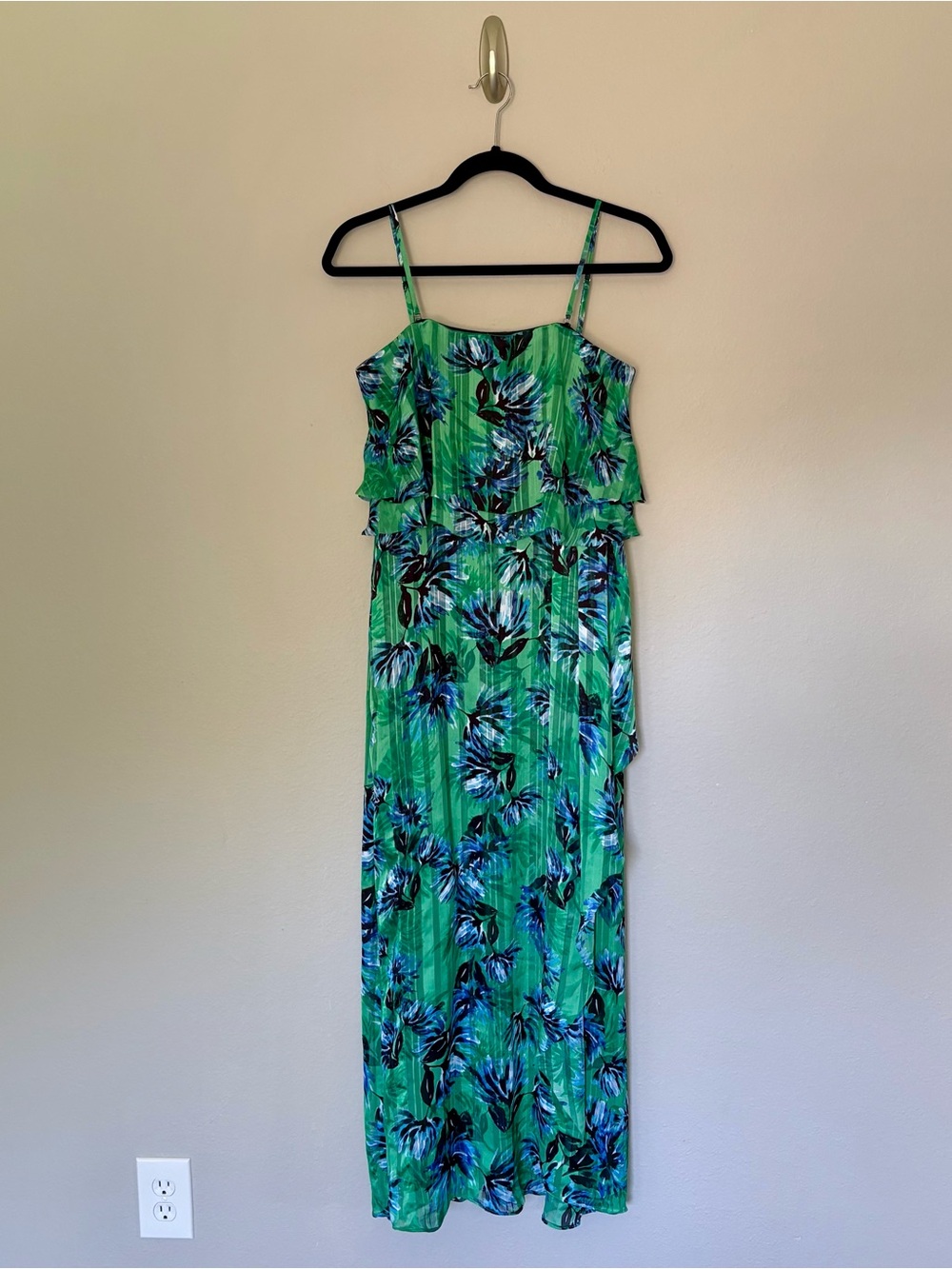 Banana Republic Tropical Floral Popover Maxi Dress Green Removable Straps - 4